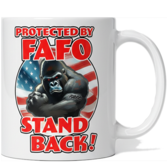 Protected By FAFO White 11oz Mug ( 1 Mug - Gorilla )