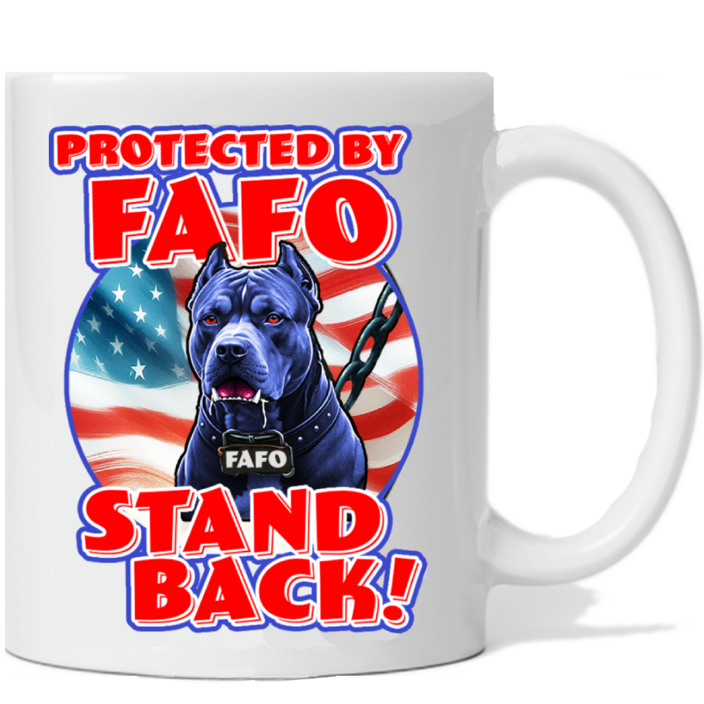 Protected By FAFO White 11oz Mug ( 1 Mug - Pit Bull )
