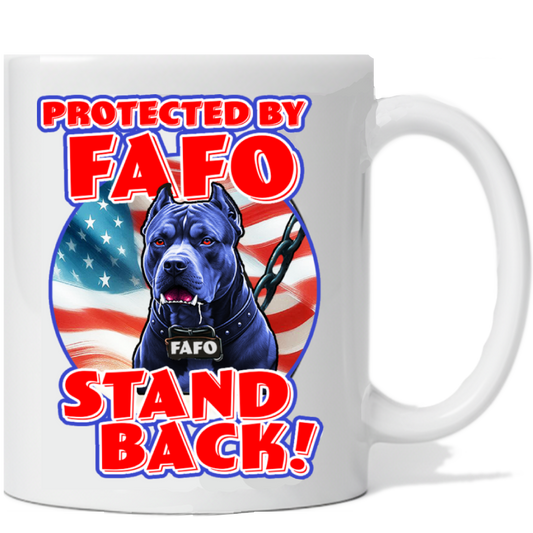 Protected By FAFO White 11oz Mug ( 1 Mug - Pit Bull )