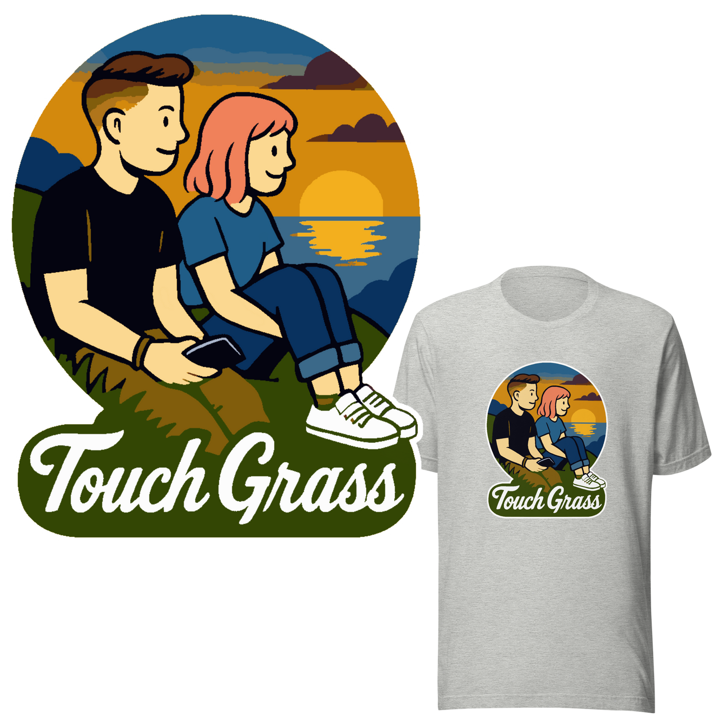 Touch Grass - Couple At Sunset - Unisex t-shirt