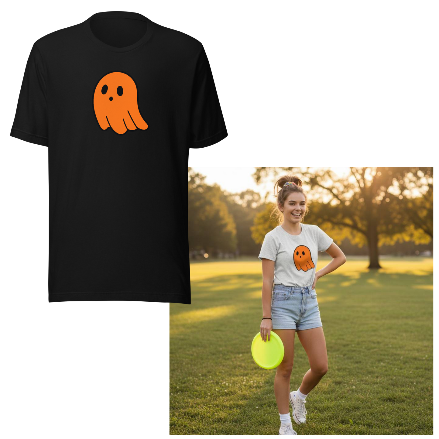 Spooky-Cute Orange Ghost - Halloween Unisex T-Shirt