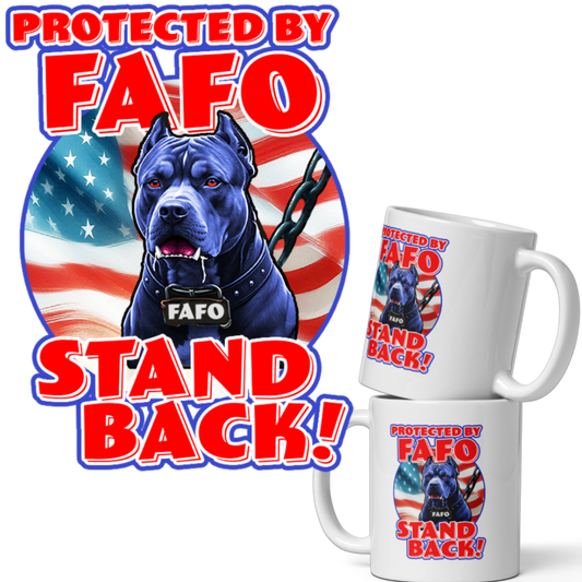 Protected By FAFO White 11oz Mug ( 1 Mug - Pit Bull )